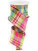 Faux dupioni bright pink plaid ribbon, 2.5" - Greenery MarketWired ribbonRGP1098AW