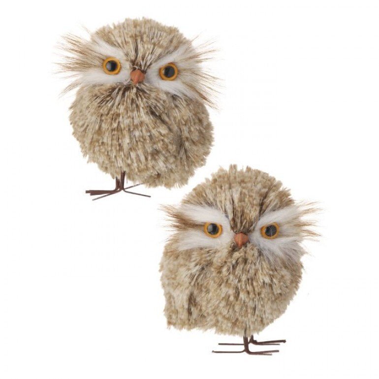 Faux Feather winter Owls set of 2 - Greenery MarketHoliday OrnamentsMTX74124 NACR