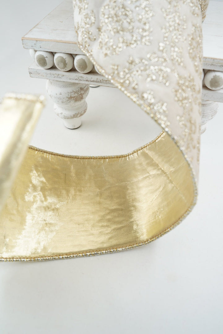 Filagree Regal Gold and Cream Wired Ribbon 4” - Greenery MarketRibbons & Trim94273W-992-10D