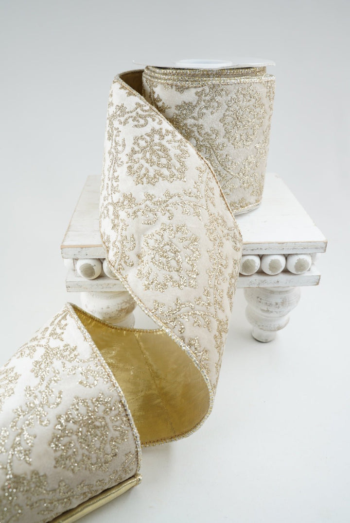 Filagree Regal Gold and Cream Wired Ribbon 4” - Greenery MarketRibbons & Trim94273W-992-10D