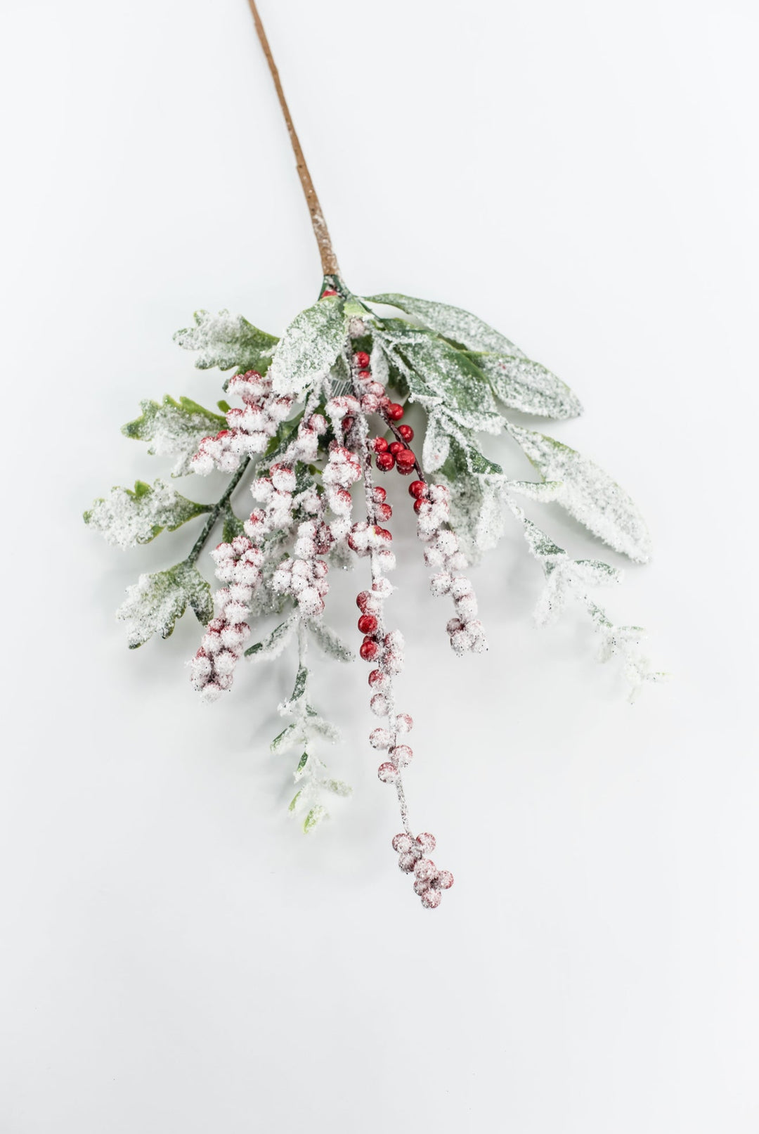 Flocked Berry Leaves Spray - Greenery Market86563SNOW