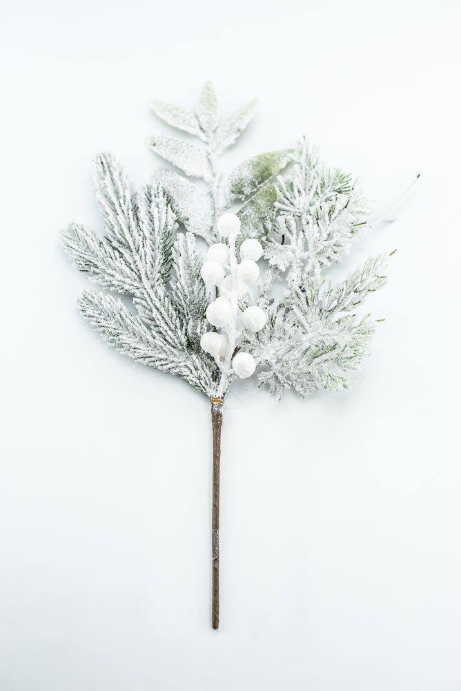 Flocked Pine Mix Berry Pick - Greenery Market86378SNOW