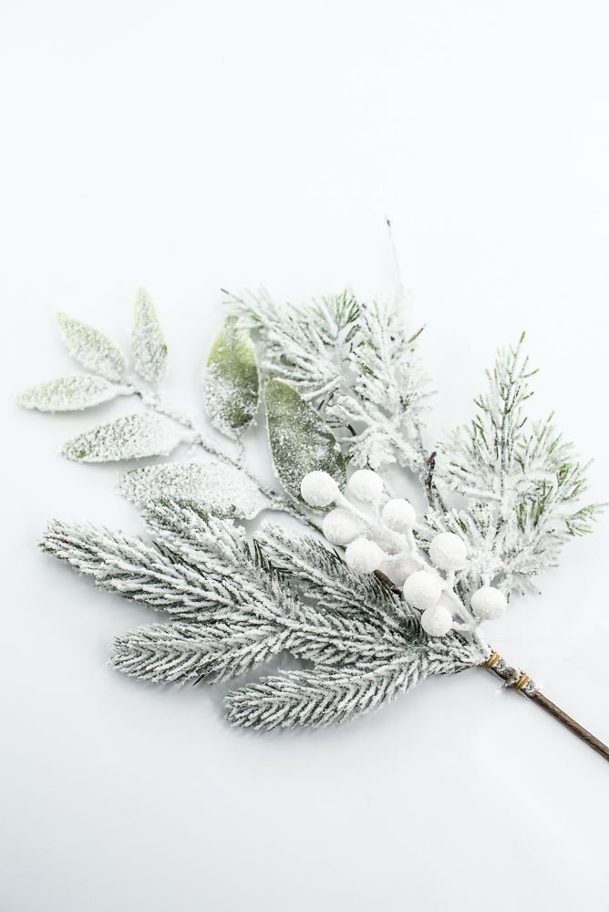 Flocked Pine Mix Berry Pick - Greenery Market86378SNOW