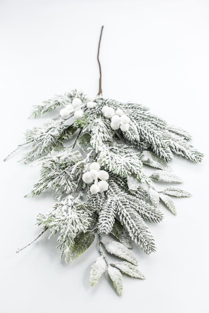 Flocked Pine Mix Berry Spray - Greenery Market86377SNOW