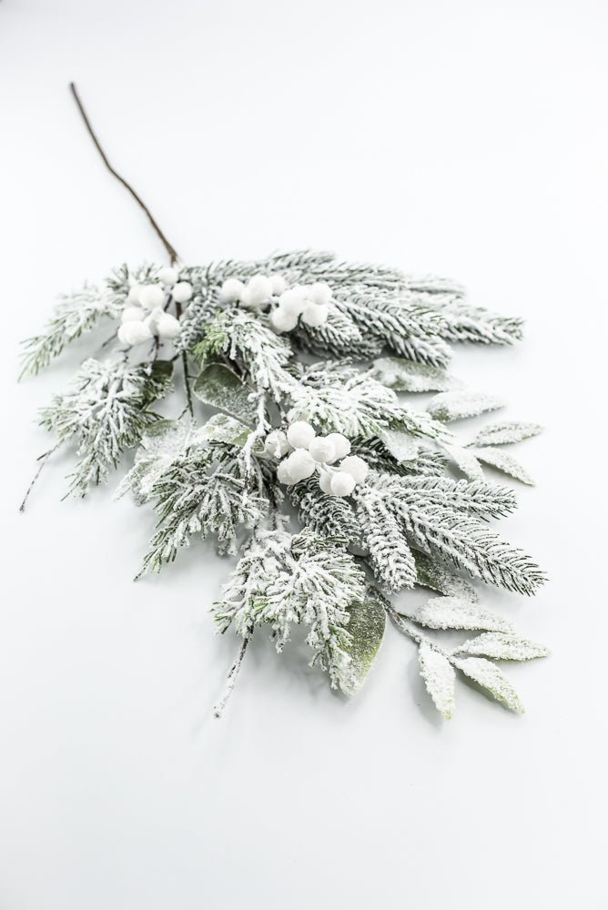 Flocked Pine Mix Berry Spray - Greenery Market86377SNOW