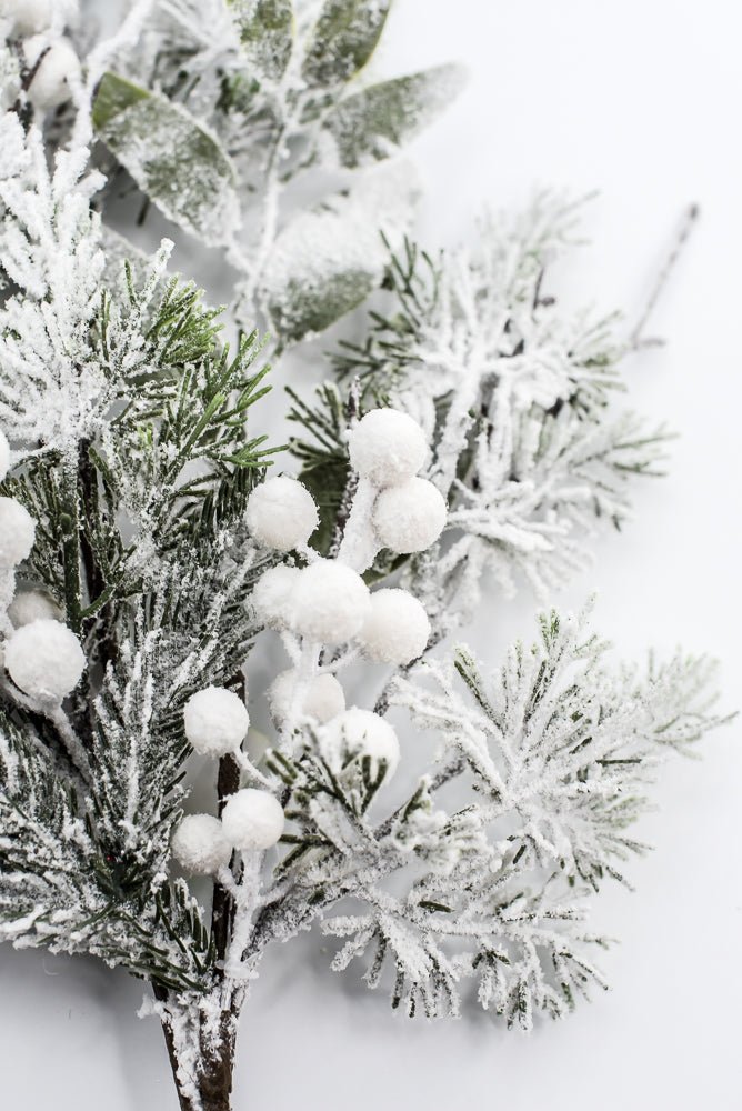 Flocked Pine Mix Berry Spray - Greenery Market86377SNOW