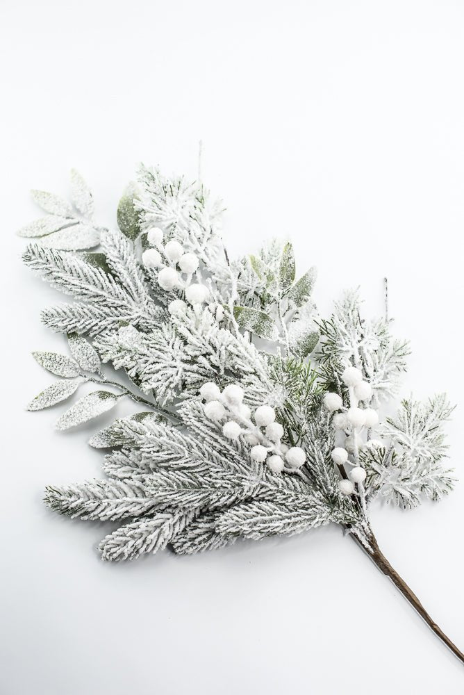 Flocked Pine Mix Berry Spray - Greenery Market86377SNOW