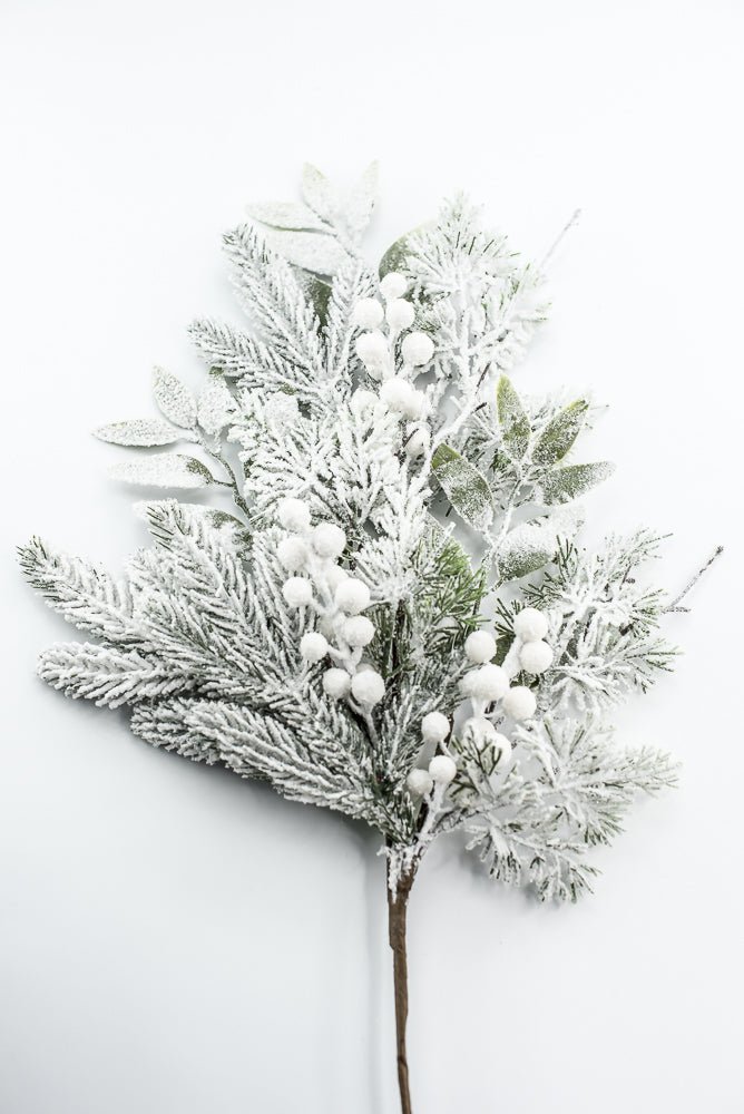 Flocked Pine Mix Berry Spray - Greenery Market86377SNOW