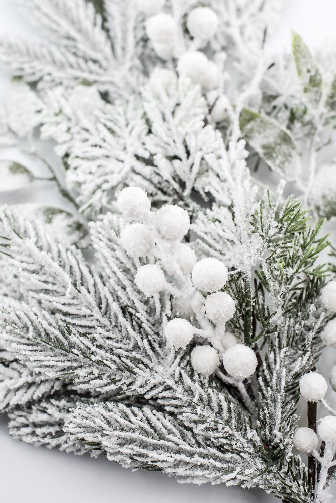Flocked Pine Mix Berry Spray - Greenery Market86377SNOW