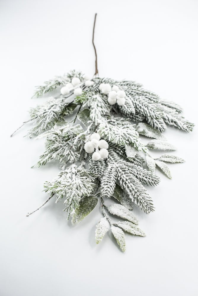 Flocked Pine Mix Berry Spray - Greenery Market86377SNOW