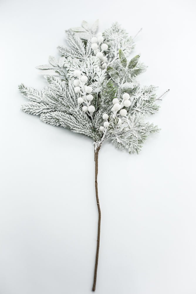 Flocked Pine Mix Berry Spray - Greenery Market86377SNOW