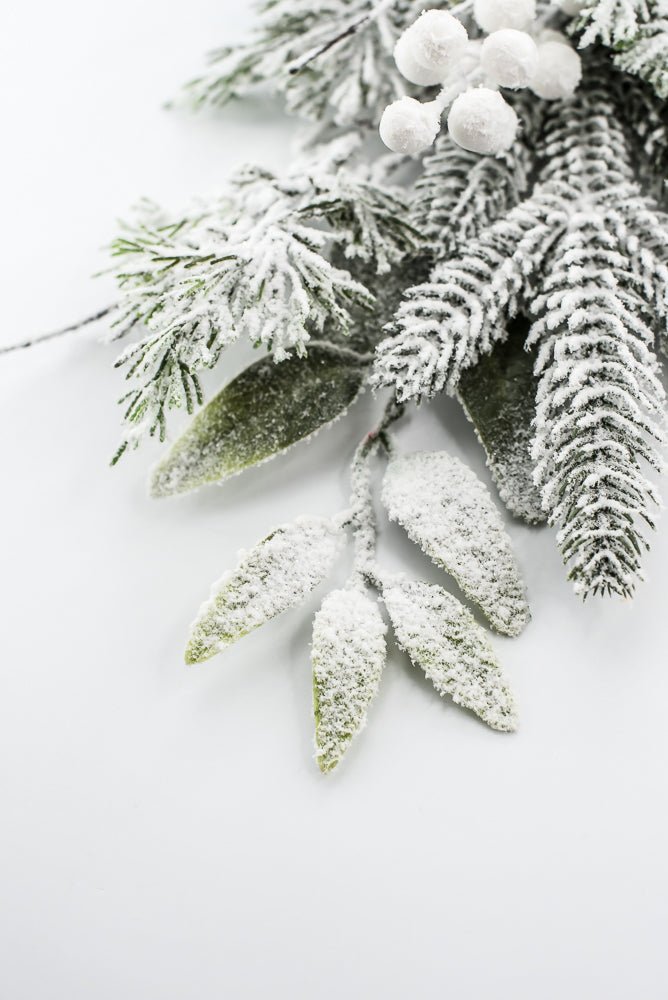 Flocked Pine Mix Berry Spray - Greenery Market86377SNOW