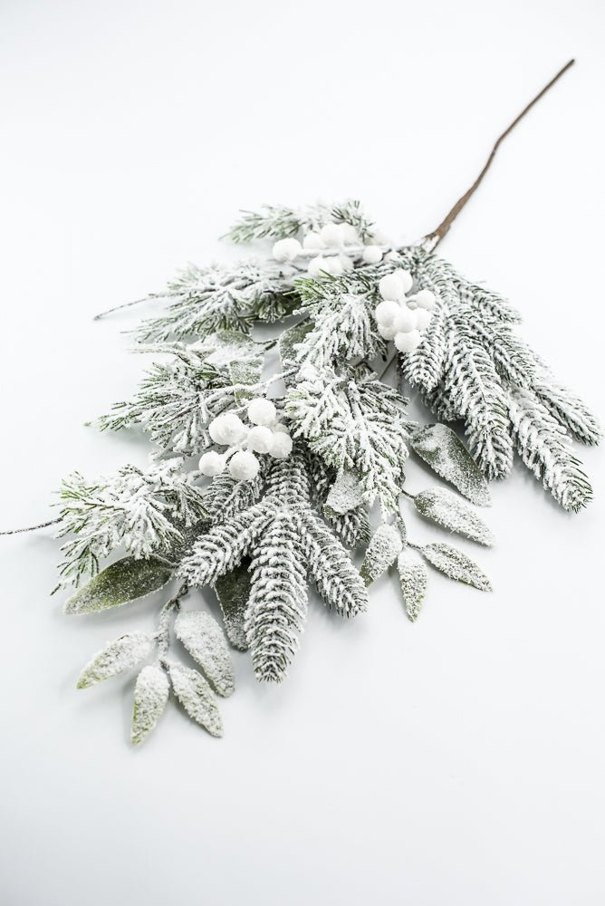 Flocked Pine Mix Berry Spray - Greenery Market86377SNOW