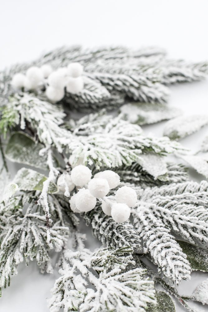 Flocked Pine Mix Berry Spray - Greenery Market86377SNOW