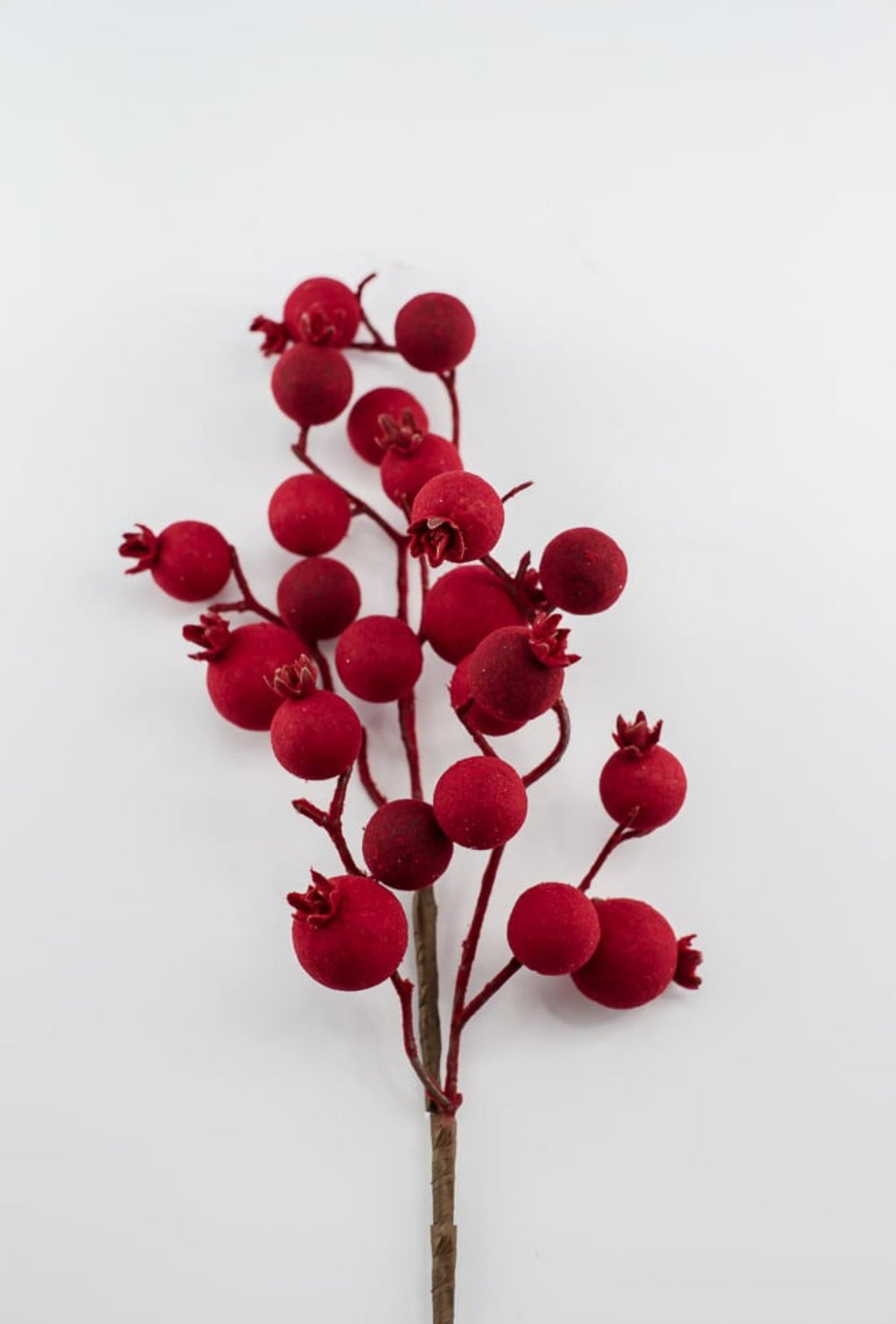 Flocked, red, crabapple berry pick - Greenery MarketPM3318 - TTR