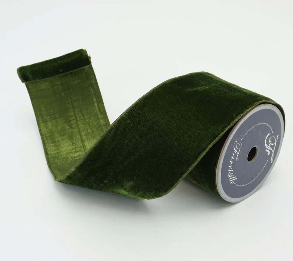 Forrest green plush velvet luster 1” farrisilk wired ribbon - Greenery MarketRibbons & TrimRV001 - 45