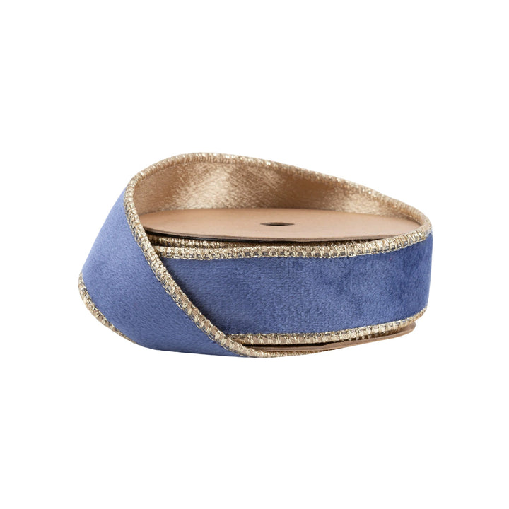 French Blue & Gold Reversible Classic Velvet Wired Ribbon - 1" - Greenery Market7115W - 338 - 25E