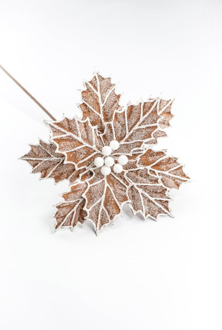 Frosted Gingerbread Poinsettia Stem - GM Exclusive - Greenery MarketGM8562FROST