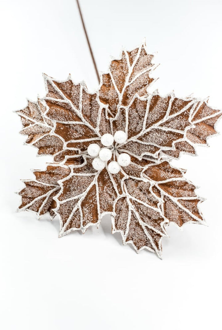 Frosted Gingerbread Poinsettia Stem - GM Exclusive - Greenery MarketGM8562FROST