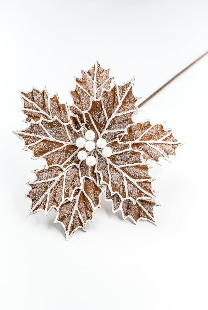 Frosted Gingerbread Poinsettia Stem - GM Exclusive - Greenery MarketGM8562FROST