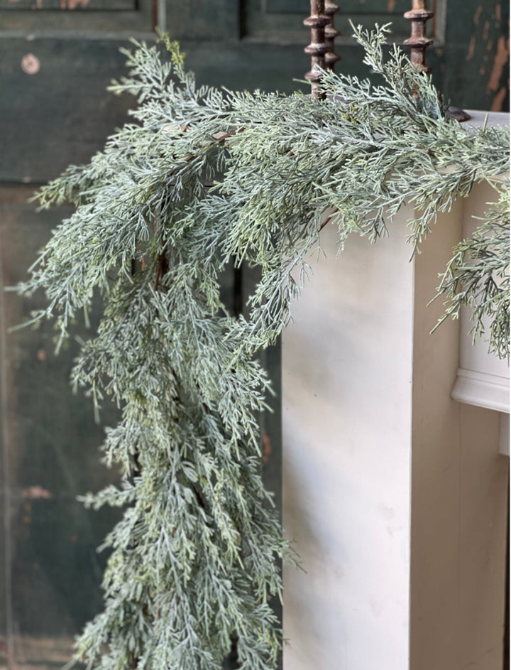 Frosted weeping filigree juniper garland 6’ - Greenery MarketXm6101