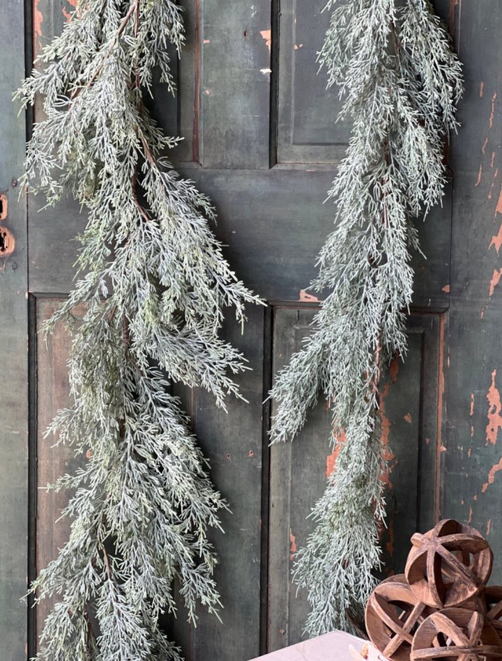 Frosted weeping filigree juniper garland 6’ - Greenery MarketXm6101