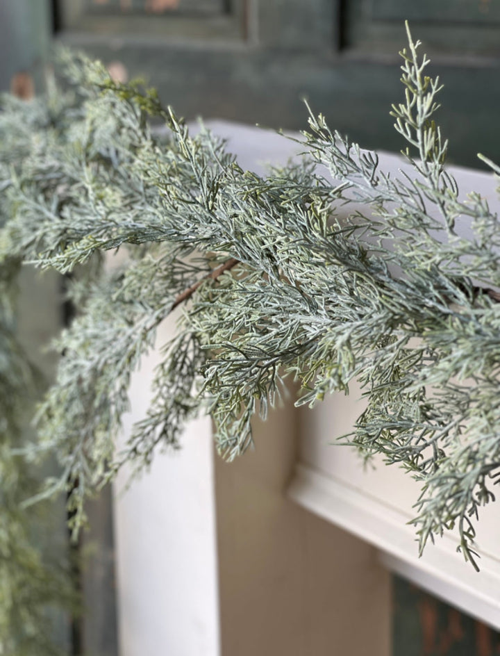 Frosted weeping filigree juniper garland 6’ - Greenery MarketXm6101