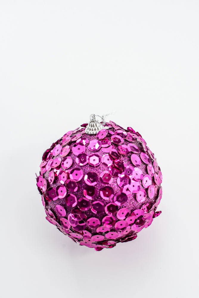 Fuchsia Glitter Sequin Ball Ornament - 4" - Greenery MarketArtificial Flora40484-FU