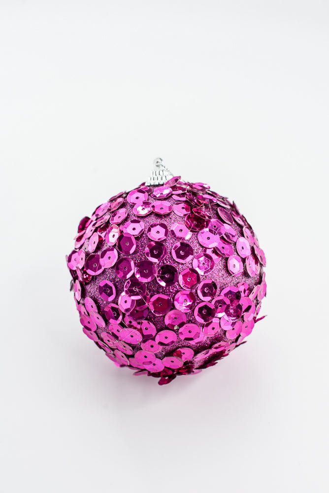 Fuchsia Glitter Sequin Ball Ornament - 4" - Greenery MarketArtificial Flora40484-FU