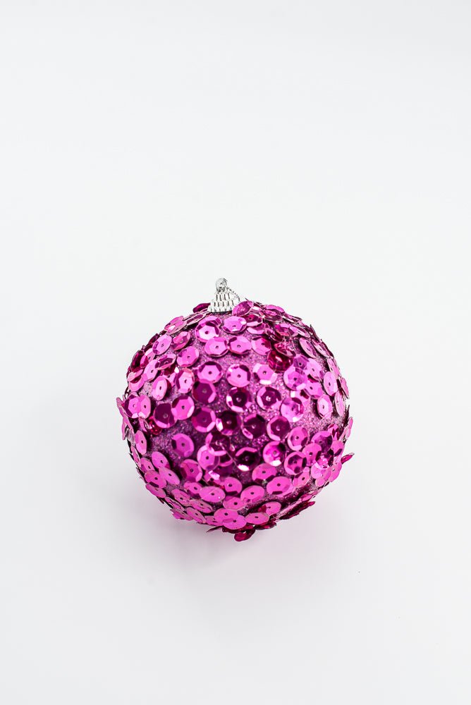 Fuchsia Glitter Sequin Ball Ornament - 4" - Greenery MarketArtificial Flora40484-FU