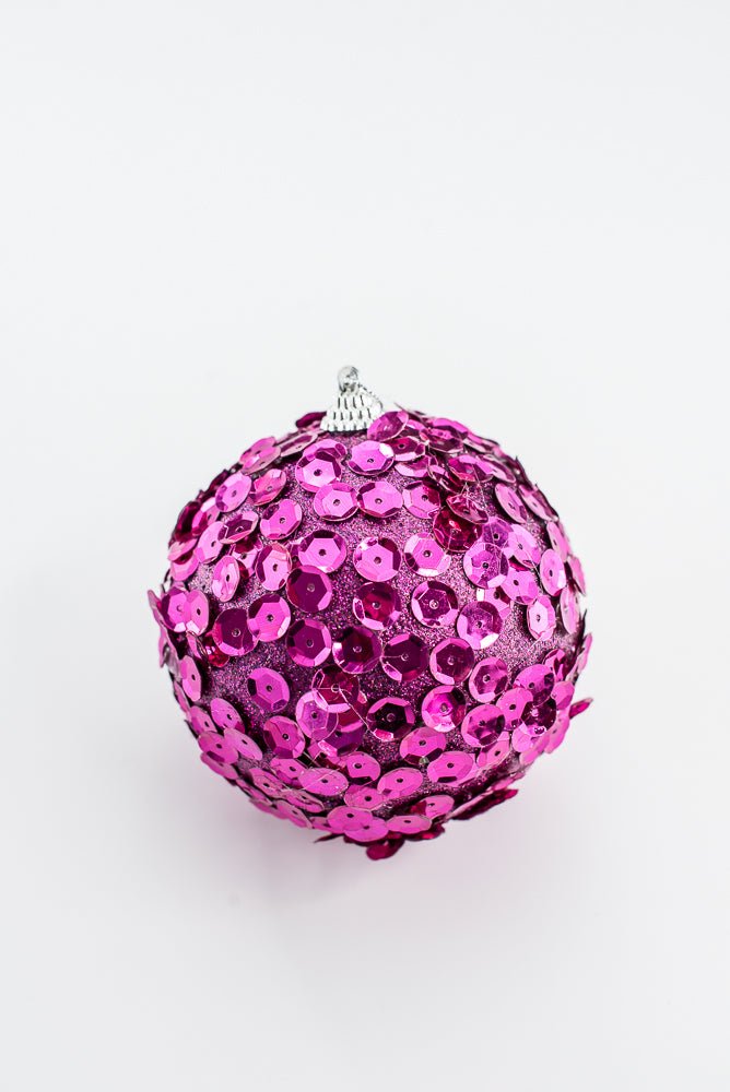 Fuchsia Glitter Sequin Ball Ornament - 4" - Greenery MarketArtificial Flora40484-FU