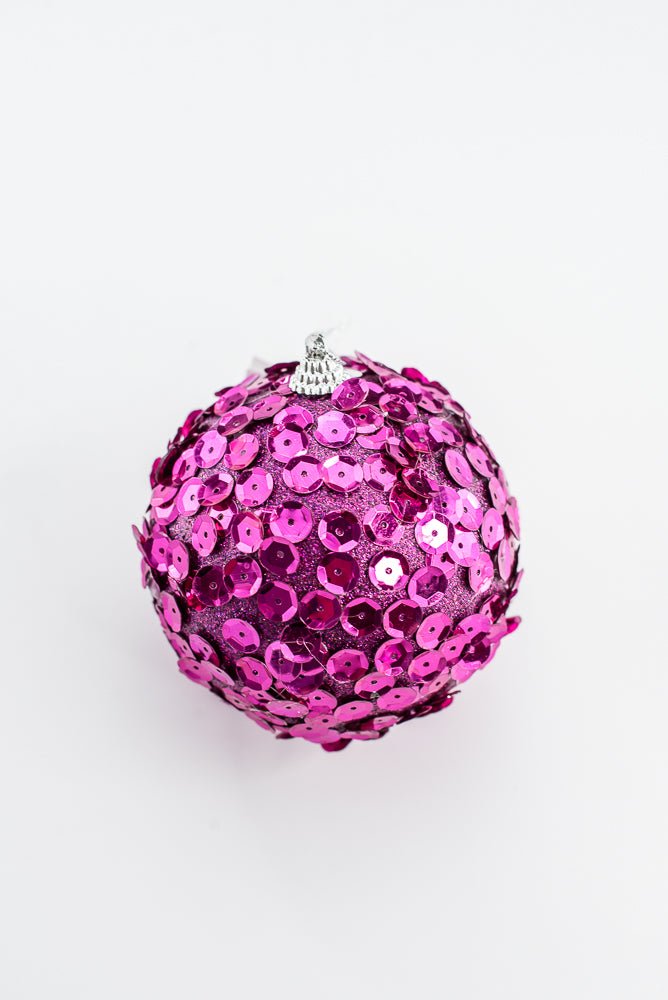 Fuchsia Glitter Sequin Ball Ornament - 4" - Greenery MarketArtificial Flora40484-FU