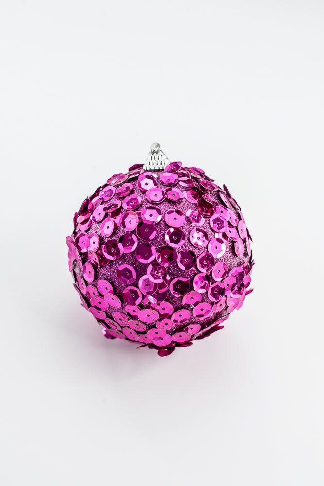 Fuchsia Glitter Sequin Ball Ornament - 4" - Greenery MarketArtificial Flora40484-FU