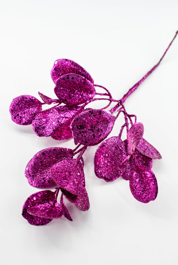 Fuchsia Glittered Eucalyptus Leaf Spray - 17" - Greenery MarketXAQ441-FU
