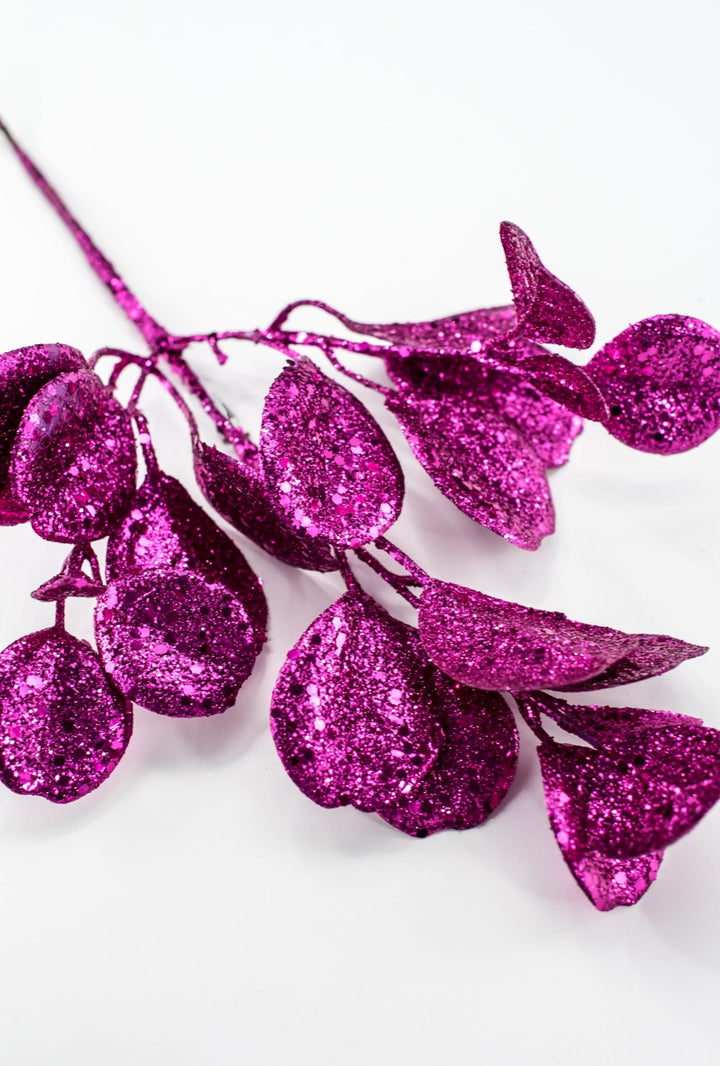 Fuchsia Glittered Eucalyptus Leaf Spray - 17" - Greenery MarketXAQ441-FU