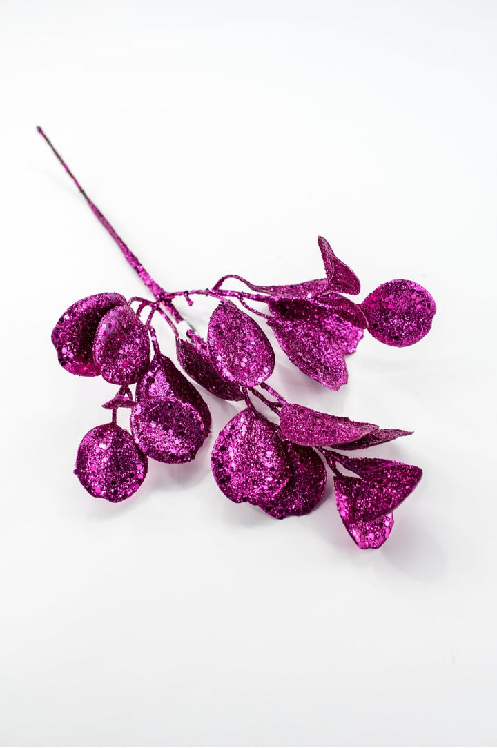 Fuchsia Glittered Eucalyptus Leaf Spray - 17" - Greenery MarketXAQ441-FU