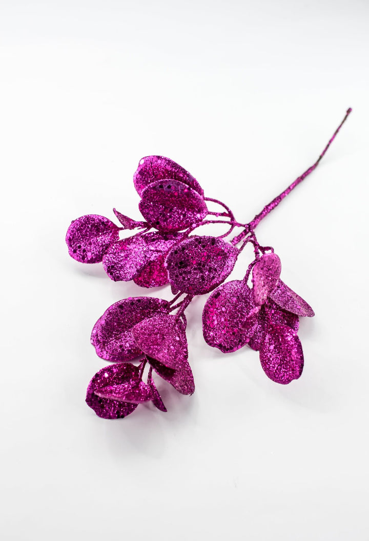 Fuchsia Glittered Eucalyptus Leaf Spray - 17" - Greenery MarketXAQ441-FU