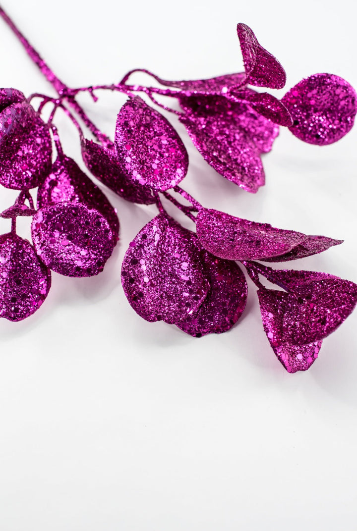 Fuchsia Glittered Eucalyptus Leaf Spray - 17" - Greenery MarketXAQ441-FU