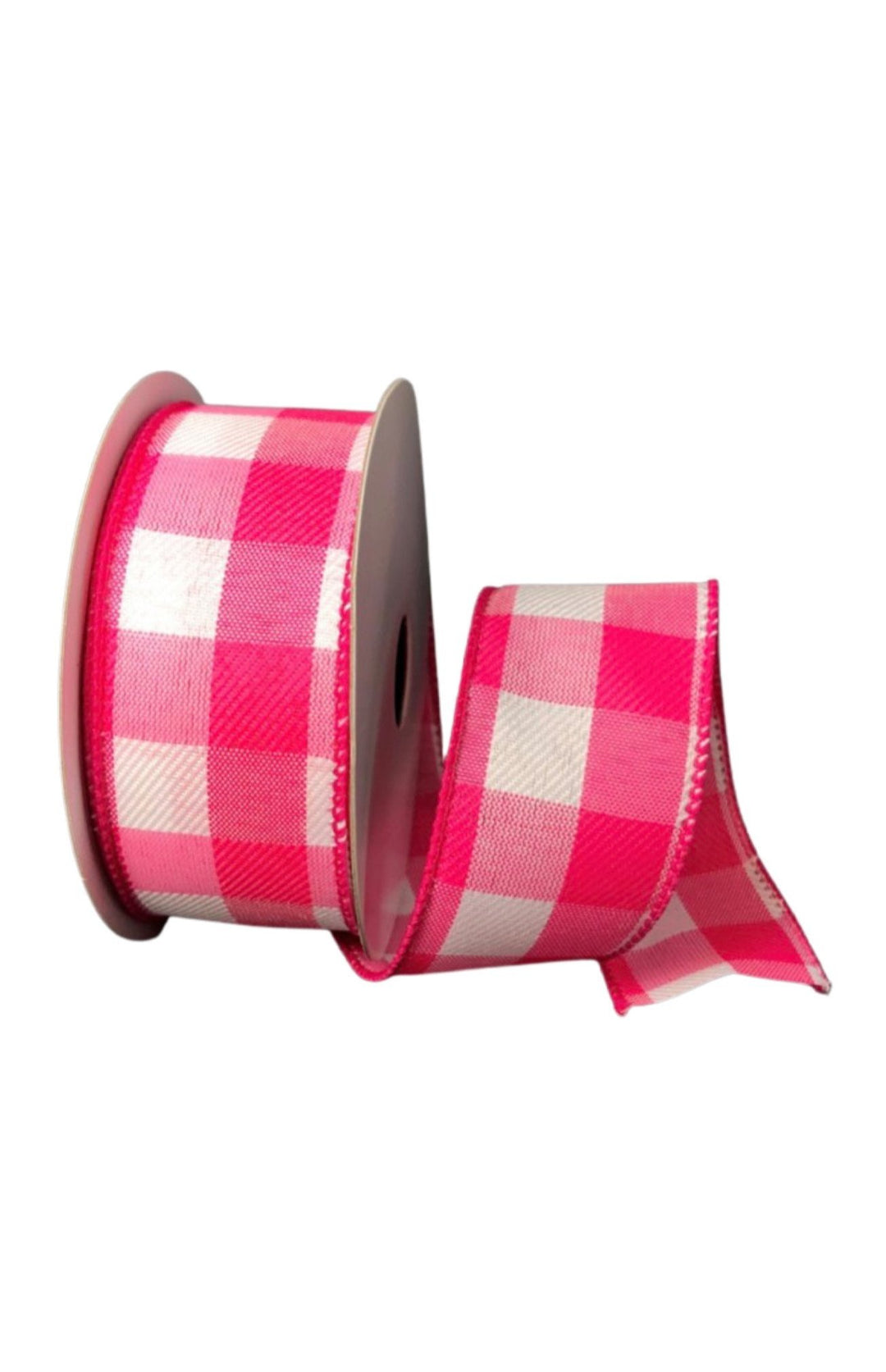 Fuchsia pink and white plaid 1.5” wired ribbon - Greenery Marketq917909-28