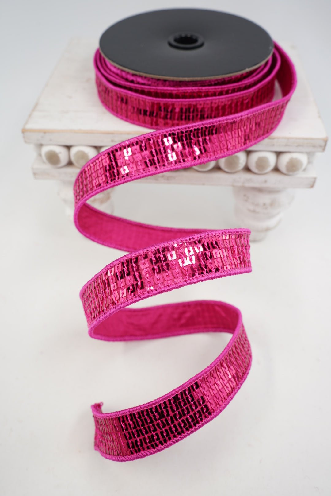 Fuchsia Pink Sequin Wired Edge Ribbon - 1" - Greenery MarketWired Ribbon257780