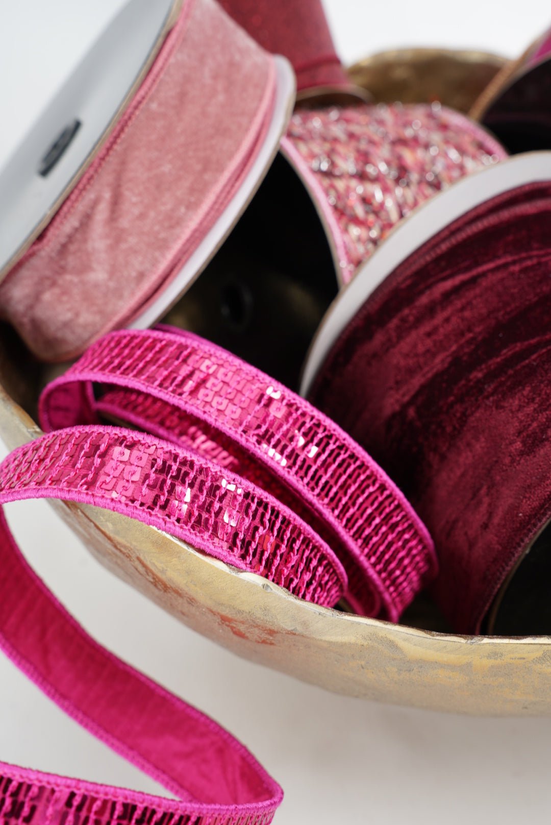Fuchsia Pink Sequin Wired Edge Ribbon - 1" - Greenery MarketWired Ribbon257780