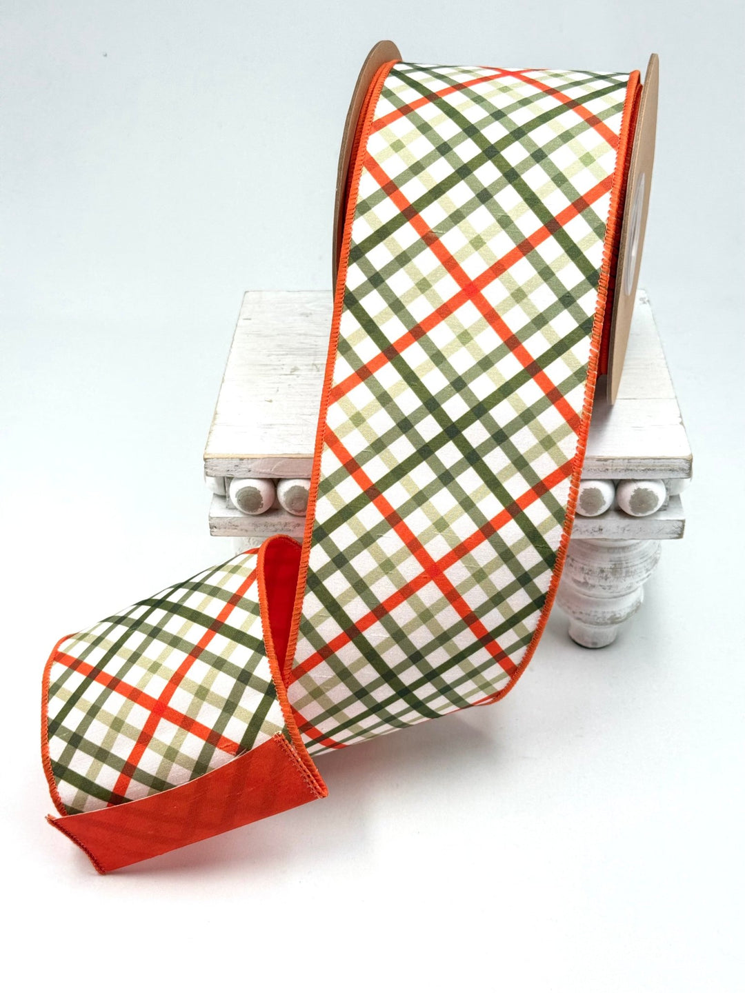 Garden Bias Plaid with Orange Backing Wired Dupioni Ribbon - 4" - Greenery MarketWired Ribbon9339W-750-100E