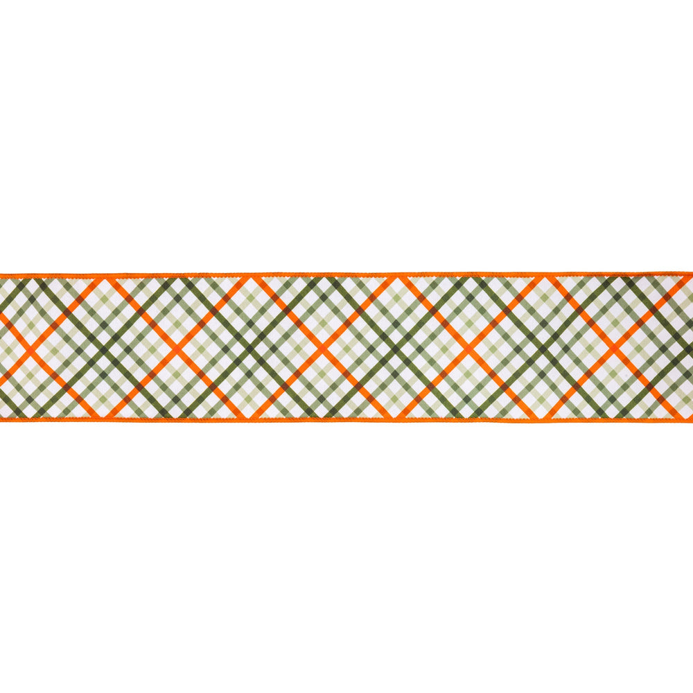 Garden Bias Plaid with Orange Backing Wired Dupioni Ribbon - 4" - Greenery MarketWired Ribbon9339W-750-100E