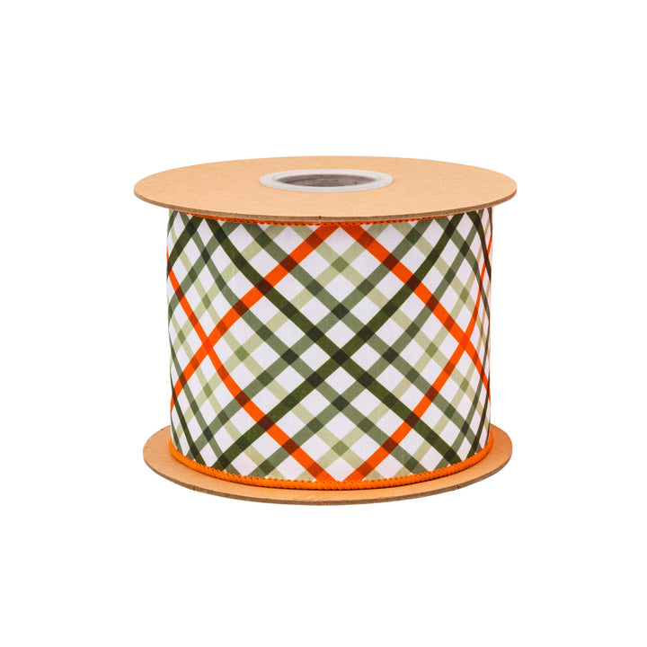 Garden Bias Plaid with Orange Backing Wired Dupioni Ribbon - 4" - Greenery MarketWired Ribbon9339W-750-100E