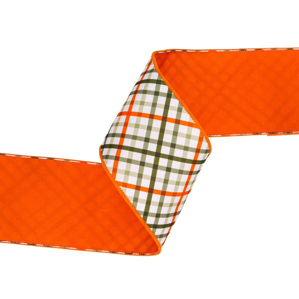Garden Bias Plaid with Orange Backing Wired Dupioni Ribbon - 4" - Greenery MarketWired Ribbon9339W-750-100E