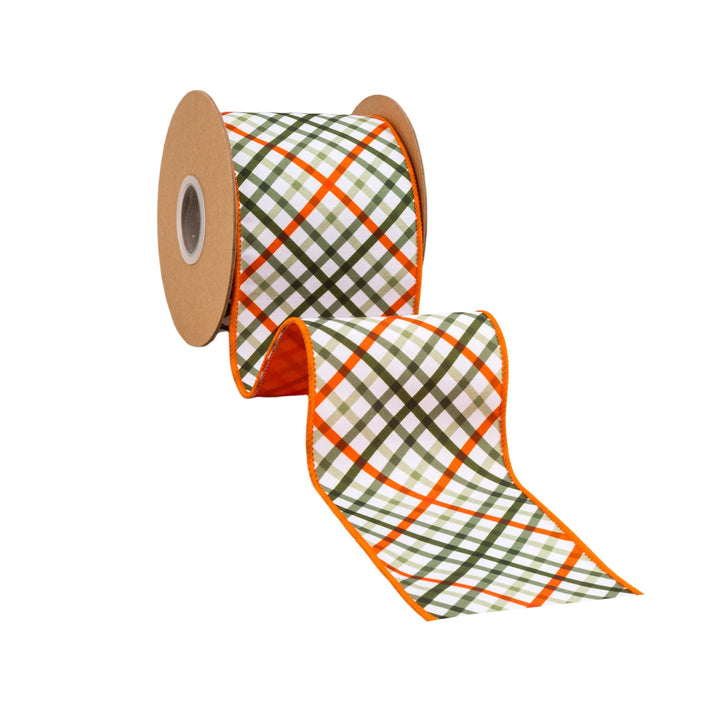 Garden Bias Plaid with Orange Backing Wired Dupioni Ribbon - 4" - Greenery MarketWired Ribbon9339W-750-100E