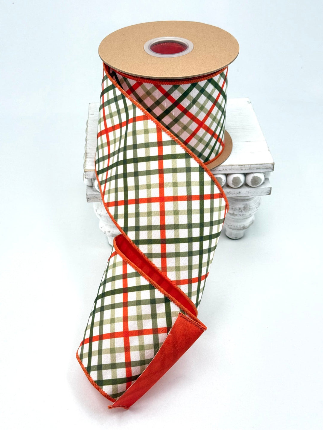 Garden Bias Plaid with Orange Backing Wired Dupioni Ribbon - 4" - Greenery MarketWired Ribbon9339W-750-100E