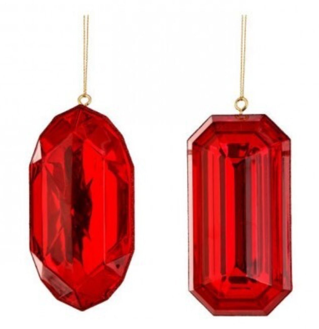 Gems, oblong, ornaments - 2 assorted red - Greenery MarketMTX67414 RED