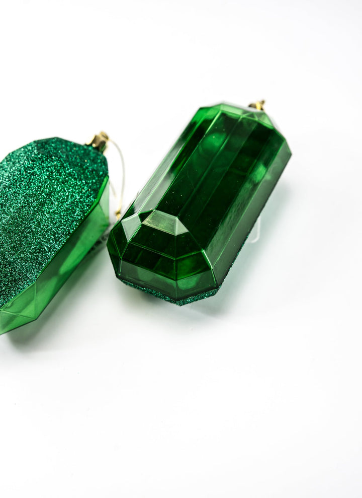 Gems ornaments - 2 assorted glitter emerald green - double sided - Greenery MarketXJ563306