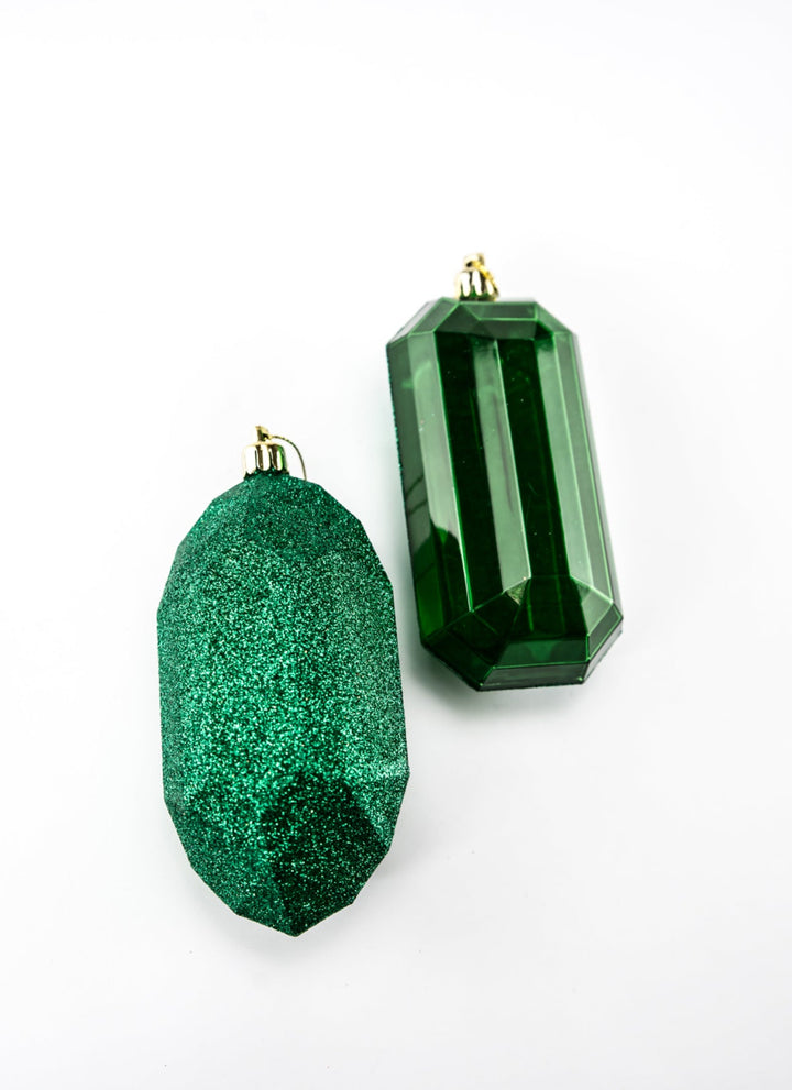 Gems ornaments - 2 assorted glitter emerald green - double sided - Greenery MarketXJ563306